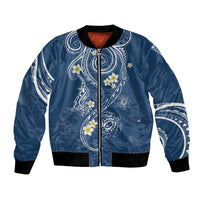 Polynesia Tribal Bomber Jacket Deep Blue Plumeria Tentacles LT7 Unisex Blue - Polynesian Pride