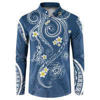 Polynesia Tribal Button Sweatshirt Deep Blue Plumeria Tentacles
