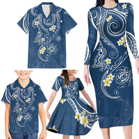Polynesia Tribal Family Matching Long Sleeve Bodycon Dress and Hawaiian Shirt Deep Blue Plumeria Tentacles LT7 - Polynesian Pride
