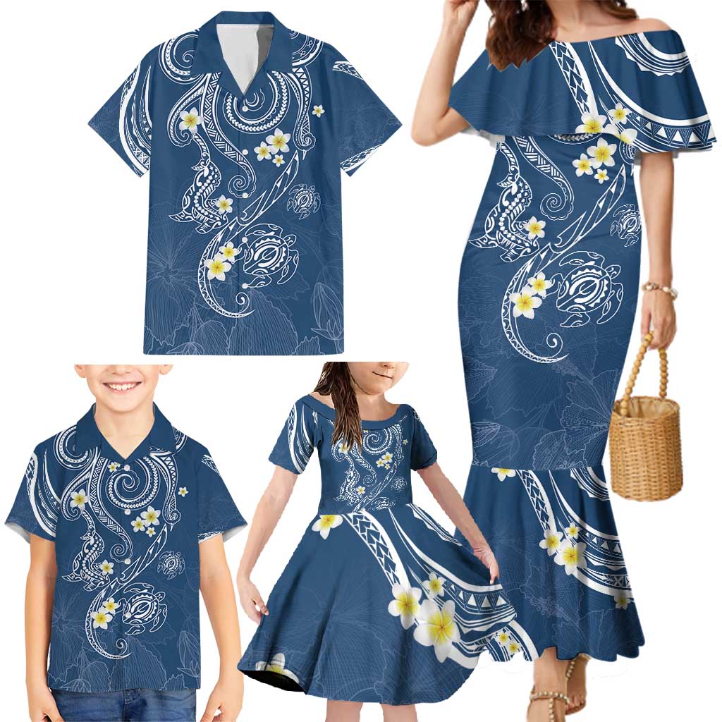 Polynesia Tribal Family Matching Mermaid Dress and Hawaiian Shirt Deep Blue Plumeria Tentacles LT7 - Polynesian Pride