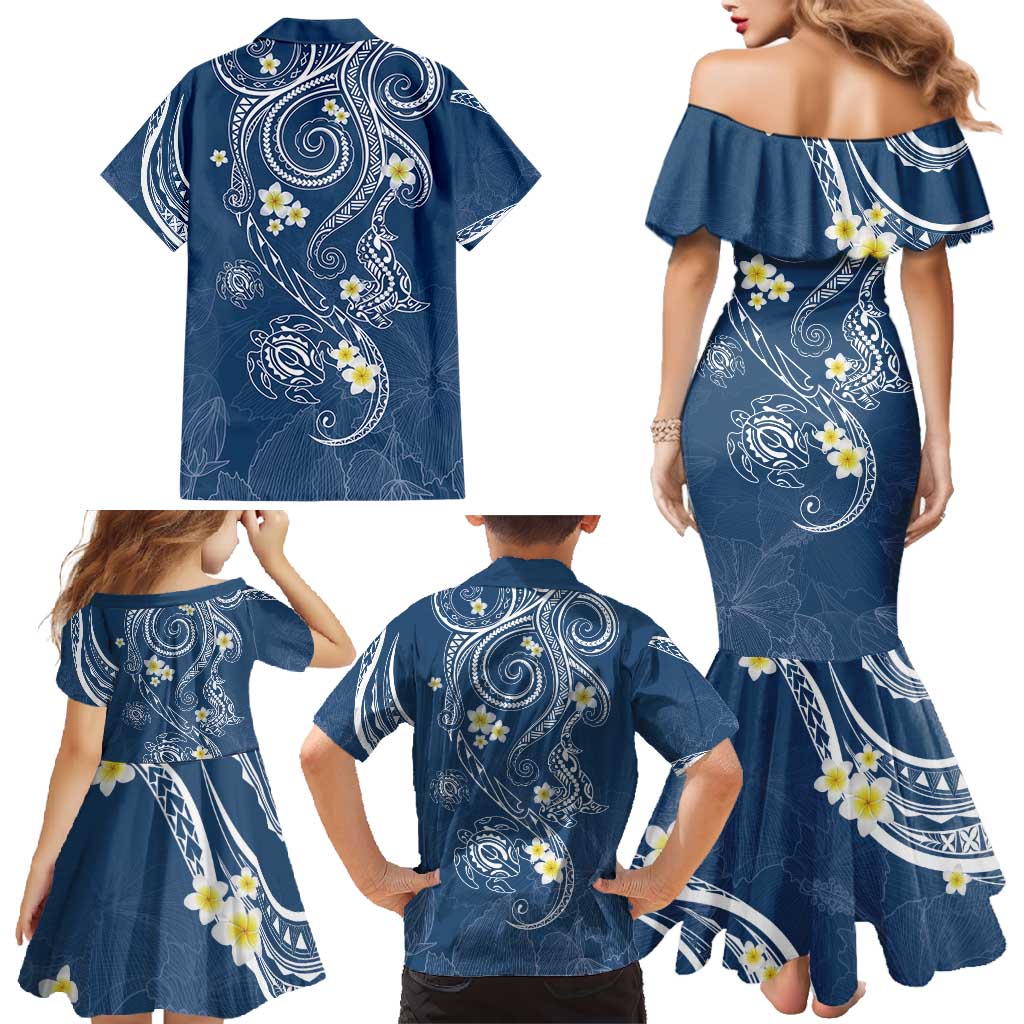 Polynesia Tribal Family Matching Mermaid Dress and Hawaiian Shirt Deep Blue Plumeria Tentacles LT7 - Polynesian Pride