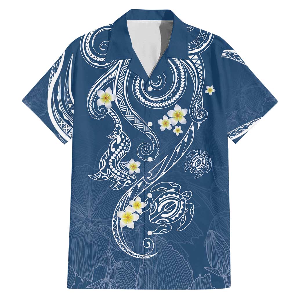 Polynesia Tribal Family Matching Mermaid Dress and Hawaiian Shirt Deep Blue Plumeria Tentacles LT7 Dad's Shirt - Short Sleeve Blue - Polynesian Pride