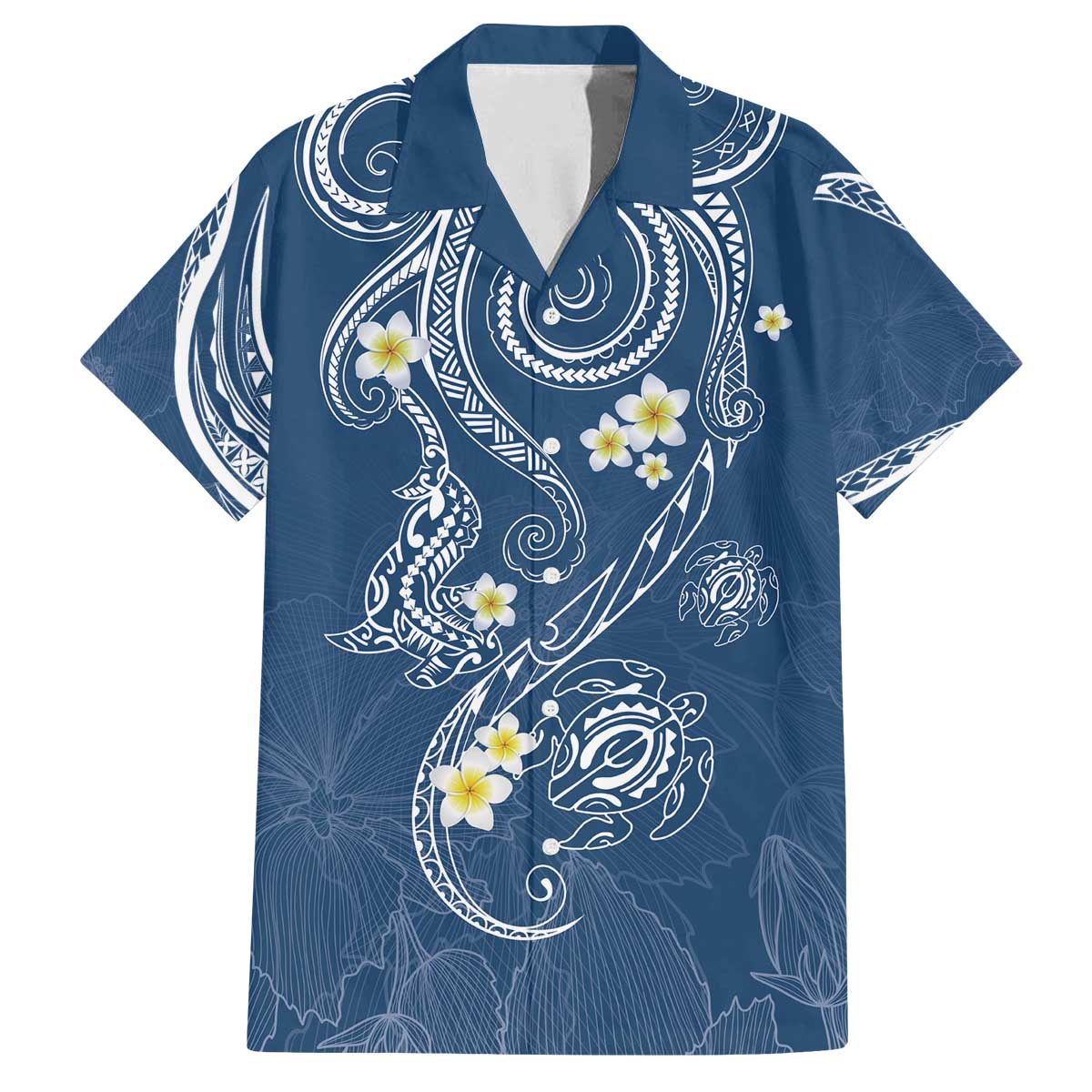 Polynesia Tribal Family Matching Off The Shoulder Long Sleeve Dress and Hawaiian Shirt Deep Blue Plumeria Tentacles LT7 - Polynesian Pride