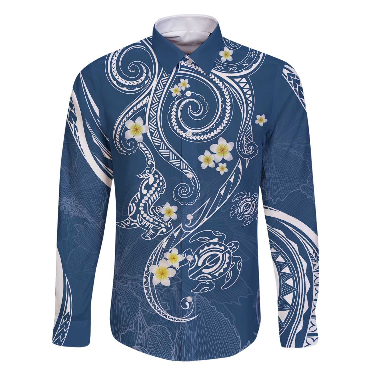 Polynesia Tribal Family Matching Off The Shoulder Long Sleeve Dress and Hawaiian Shirt Deep Blue Plumeria Tentacles LT7 - Polynesian Pride