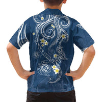 Polynesia Tribal Family Matching Off Shoulder Short Dress and Hawaiian Shirt Deep Blue Plumeria Tentacles LT7 - Polynesian Pride