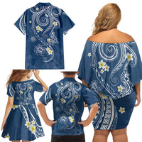Polynesia Tribal Family Matching Off Shoulder Short Dress and Hawaiian Shirt Deep Blue Plumeria Tentacles LT7 - Polynesian Pride