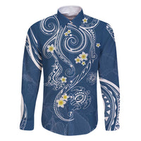 Polynesia Tribal Family Matching Off Shoulder Short Dress and Hawaiian Shirt Deep Blue Plumeria Tentacles LT7 Dad's Shirt - Long Sleeve Blue - Polynesian Pride