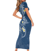 Polynesia Tribal Family Matching Short Sleeve Bodycon Dress and Hawaiian Shirt Deep Blue Plumeria Tentacles LT7 - Polynesian Pride