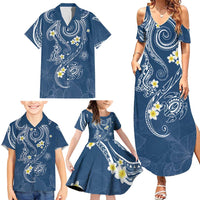 Polynesia Tribal Family Matching Summer Maxi Dress and Hawaiian Shirt Deep Blue Plumeria Tentacles LT7 - Polynesian Pride