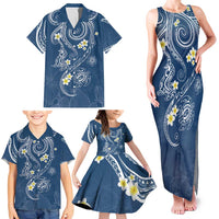Polynesia Tribal Family Matching Tank Maxi Dress and Hawaiian Shirt Deep Blue Plumeria Tentacles LT7 - Polynesian Pride