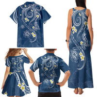 Polynesia Tribal Family Matching Tank Maxi Dress and Hawaiian Shirt Deep Blue Plumeria Tentacles LT7 - Polynesian Pride