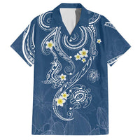 Polynesia Tribal Family Matching Tank Maxi Dress and Hawaiian Shirt Deep Blue Plumeria Tentacles LT7 Dad's Shirt - Short Sleeve Blue - Polynesian Pride