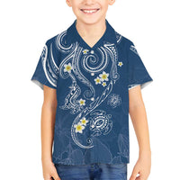 Polynesia Tribal Family Matching Tank Maxi Dress and Hawaiian Shirt Deep Blue Plumeria Tentacles LT7 Son's Shirt Blue - Polynesian Pride