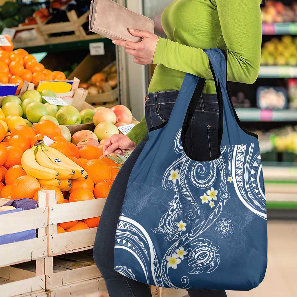 Polynesia Tribal Grocery Bag Deep Blue Plumeria Tentacles