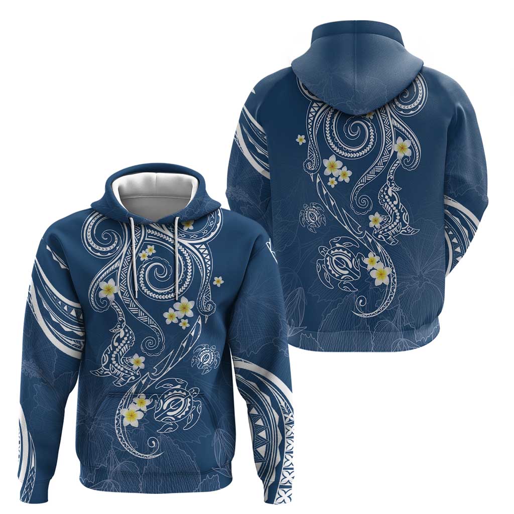 Polynesia Tribal Hoodie Deep Blue Plumeria Tentacles LT7 - Polynesian Pride