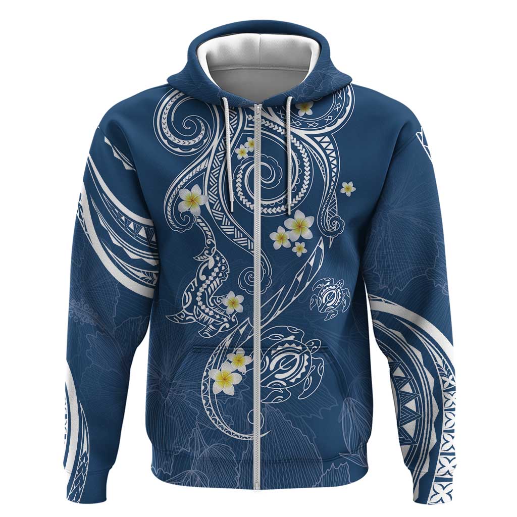 Polynesia Tribal Hoodie Deep Blue Plumeria Tentacles LT7 Zip Hoodie Blue - Polynesian Pride