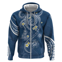 Polynesia Tribal Hoodie Deep Blue Plumeria Tentacles LT7 Zip Hoodie Blue - Polynesian Pride