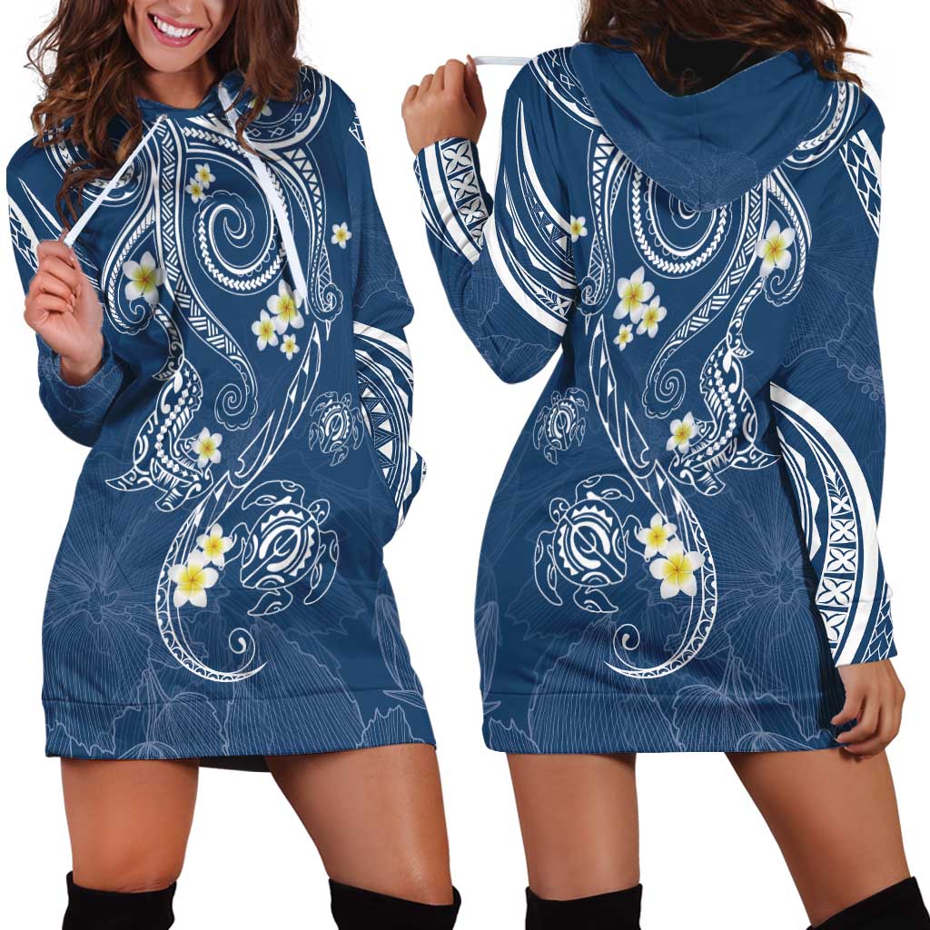 Polynesia Tribal Hoodie Dress Deep Blue Plumeria Tentacles LT7 - Polynesian Pride