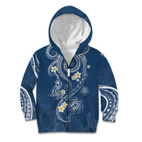 Polynesia Tribal Kid Hoodie Deep Blue Plumeria Tentacles LT7 Zip Hoodie Blue - Polynesian Pride