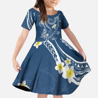 Polynesia Tribal Kid Short Sleeve Dress Deep Blue Plumeria Tentacles LT7 KID Blue - Polynesian Pride