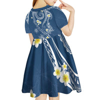 Polynesia Tribal Kid Short Sleeve Dress Deep Blue Plumeria Tentacles LT7 - Polynesian Pride