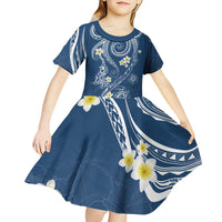 Polynesia Tribal Kid Short Sleeve Dress Deep Blue Plumeria Tentacles LT7 - Polynesian Pride
