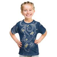 Polynesia Tribal Kid T Shirt Deep Blue Plumeria Tentacles LT7 Blue - Polynesian Pride