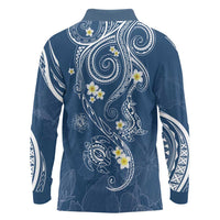 Polynesia Tribal Long Sleeve Polo Shirt Deep Blue Plumeria Tentacles LT7 - Polynesian Pride
