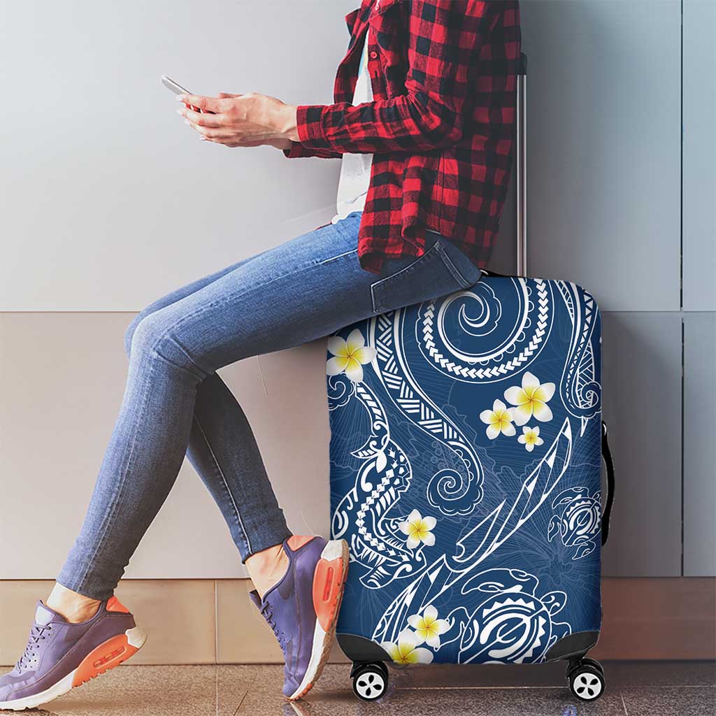 Polynesia Tribal Luggage Cover Deep Blue Plumeria Tentacles