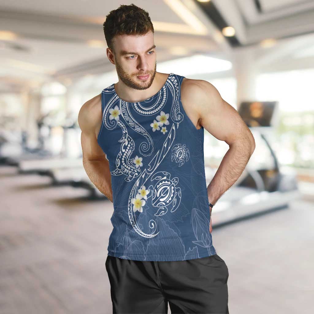 Polynesia Tribal Men Tank Top Deep Blue Plumeria Tentacles LT7 Blue - Polynesian Pride