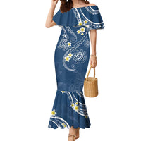 Polynesia Tribal Mermaid Dress Deep Blue Plumeria Tentacles LT7 Women Blue - Polynesian Pride