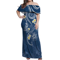 Polynesia Tribal Off Shoulder Maxi Dress Deep Blue Plumeria Tentacles LT7 Women Blue - Polynesian Pride