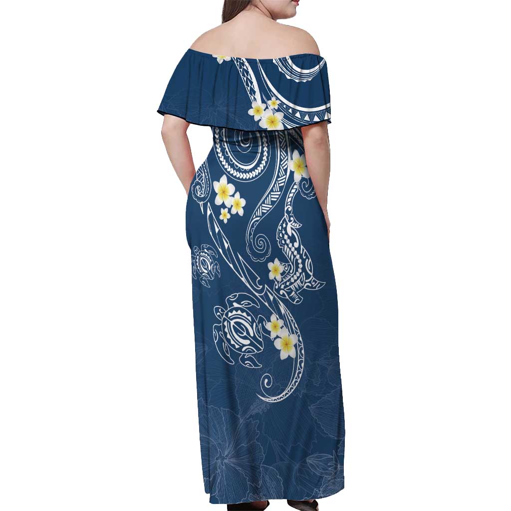 Polynesia Tribal Off Shoulder Maxi Dress Deep Blue Plumeria Tentacles LT7 - Polynesian Pride
