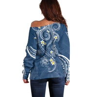 Polynesia Tribal Off Shoulder Sweater Deep Blue Plumeria Tentacles LT7 - Polynesian Pride