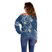 Polynesia Tribal Off Shoulder Sweater Deep Blue Plumeria Tentacles LT7 - Polynesian Pride