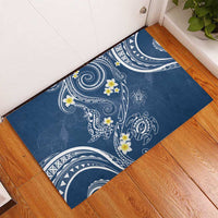 Polynesia Tribal Rubber Doormat Deep Blue Plumeria Tentacles