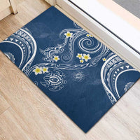 Polynesia Tribal Rubber Doormat Deep Blue Plumeria Tentacles