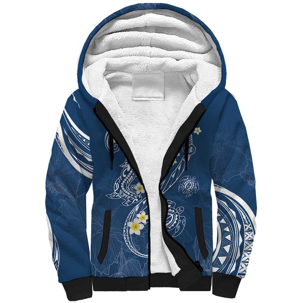 Polynesia Tribal Sherpa Hoodie Deep Blue Plumeria Tentacles LT7 Unisex Blue - Polynesian Pride