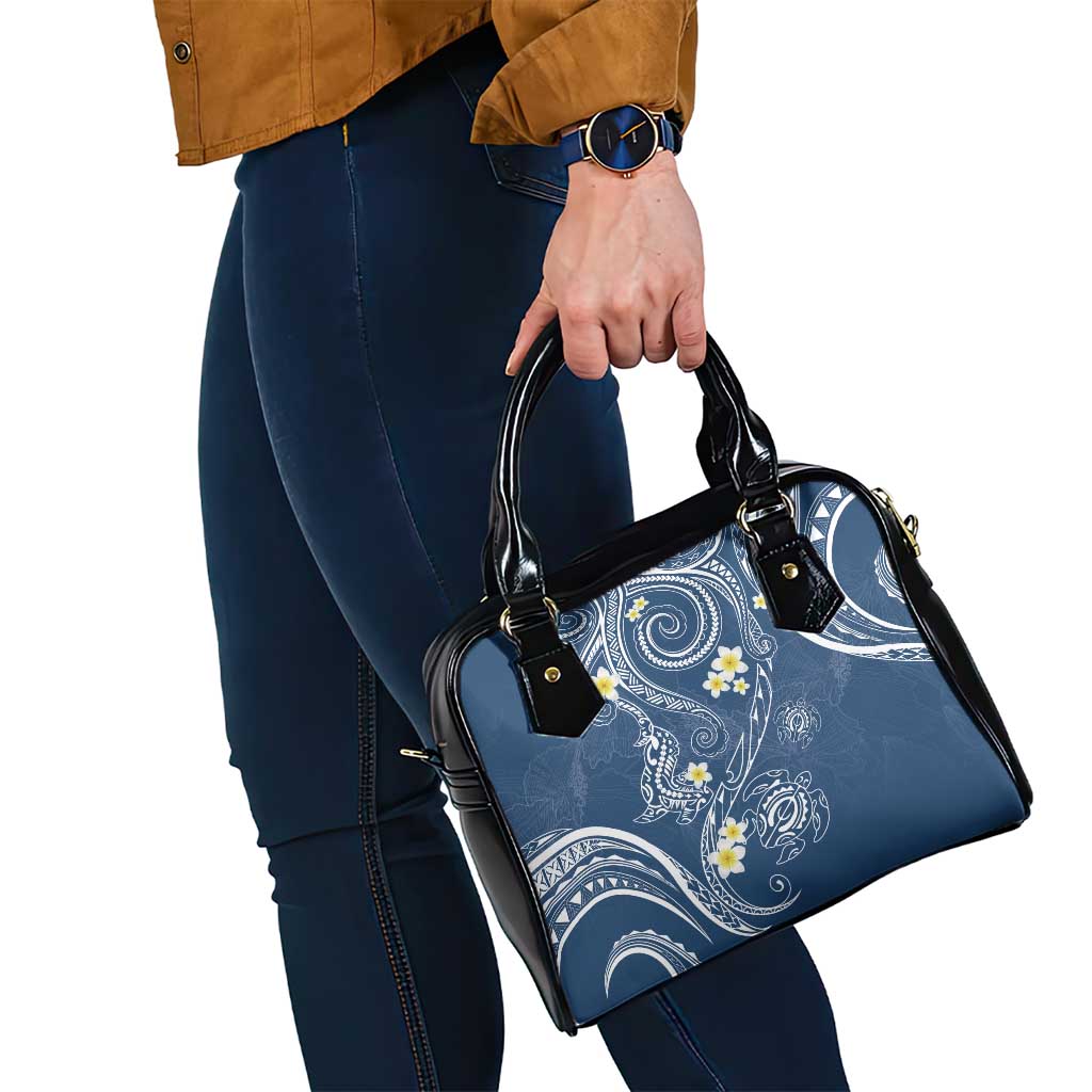 Polynesia Tribal Shoulder Handbag Deep Blue Plumeria Tentacles