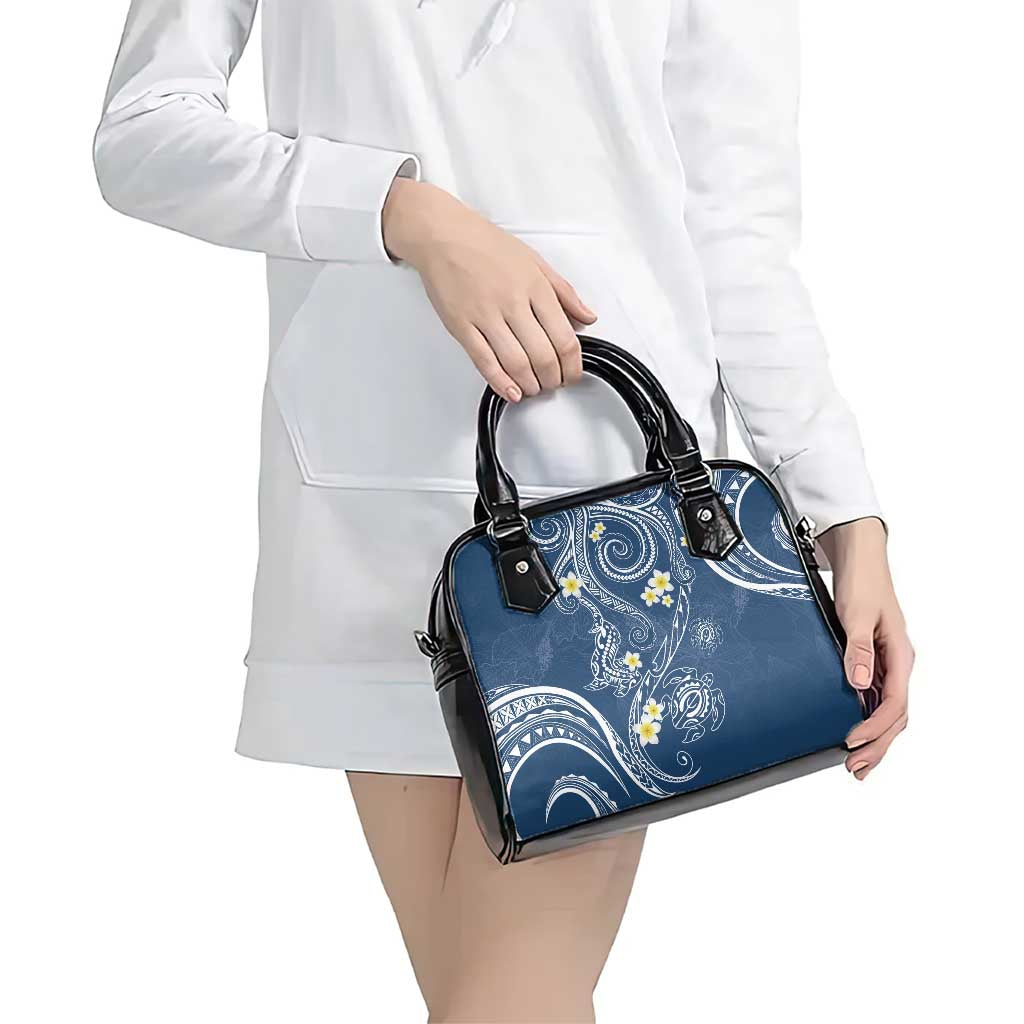 Polynesia Tribal Shoulder Handbag Deep Blue Plumeria Tentacles