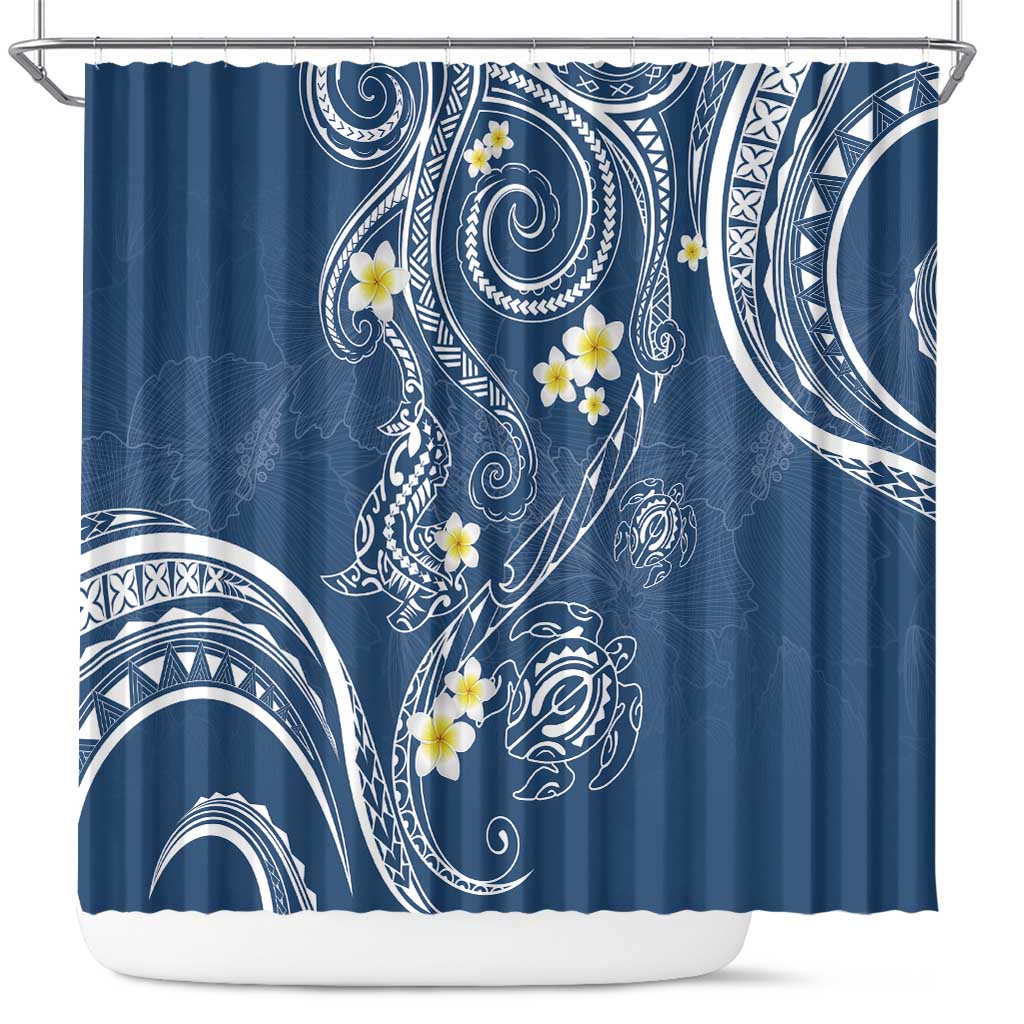 Polynesia Tribal Shower Curtain Deep Blue Plumeria Tentacles LT7 Blue - Polynesian Pride