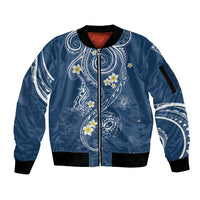 Polynesia Tribal Sleeve Zip Bomber Jacket Deep Blue Plumeria Tentacles LT7 Unisex Blue - Polynesian Pride
