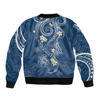 Polynesia Tribal Sleeve Zip Bomber Jacket Deep Blue Plumeria Tentacles LT7 - Polynesian Pride