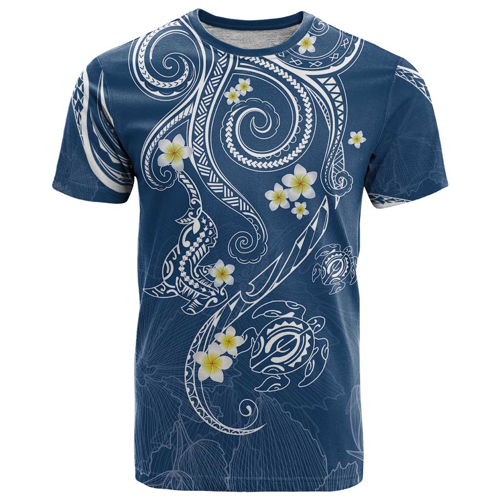 Polynesia Tribal T Shirt Deep Blue Plumeria Tentacles LT7 Blue - Polynesian Pride