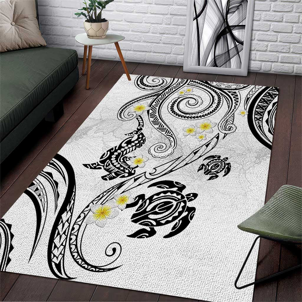 Polynesia Tribal Area Rug White Plumeria Tentacles LT7 White - Polynesian Pride