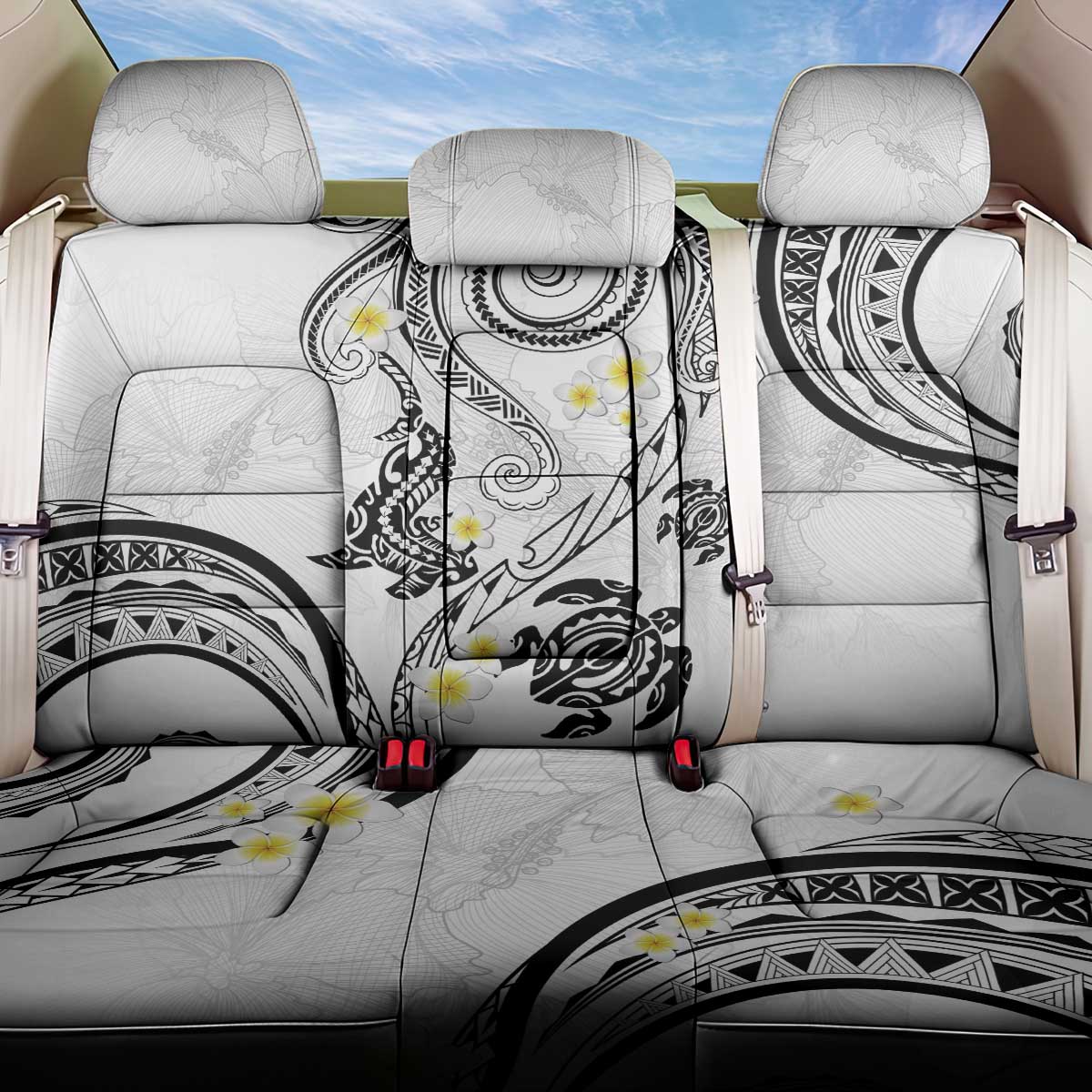 Polynesia Tribal Back Car Seat Cover White Plumeria Tentacles LT7 One Size White - Polynesian Pride