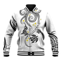 Polynesia Tribal Baseball Jacket White Plumeria Tentacles