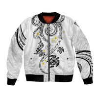 Polynesia Tribal Bomber Jacket White Plumeria Tentacles LT7 Unisex White - Polynesian Pride