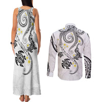 Polynesia Tribal Couples Matching Tank Maxi Dress and Long Sleeve Button Shirt White Plumeria Tentacles LT7 - Polynesian Pride