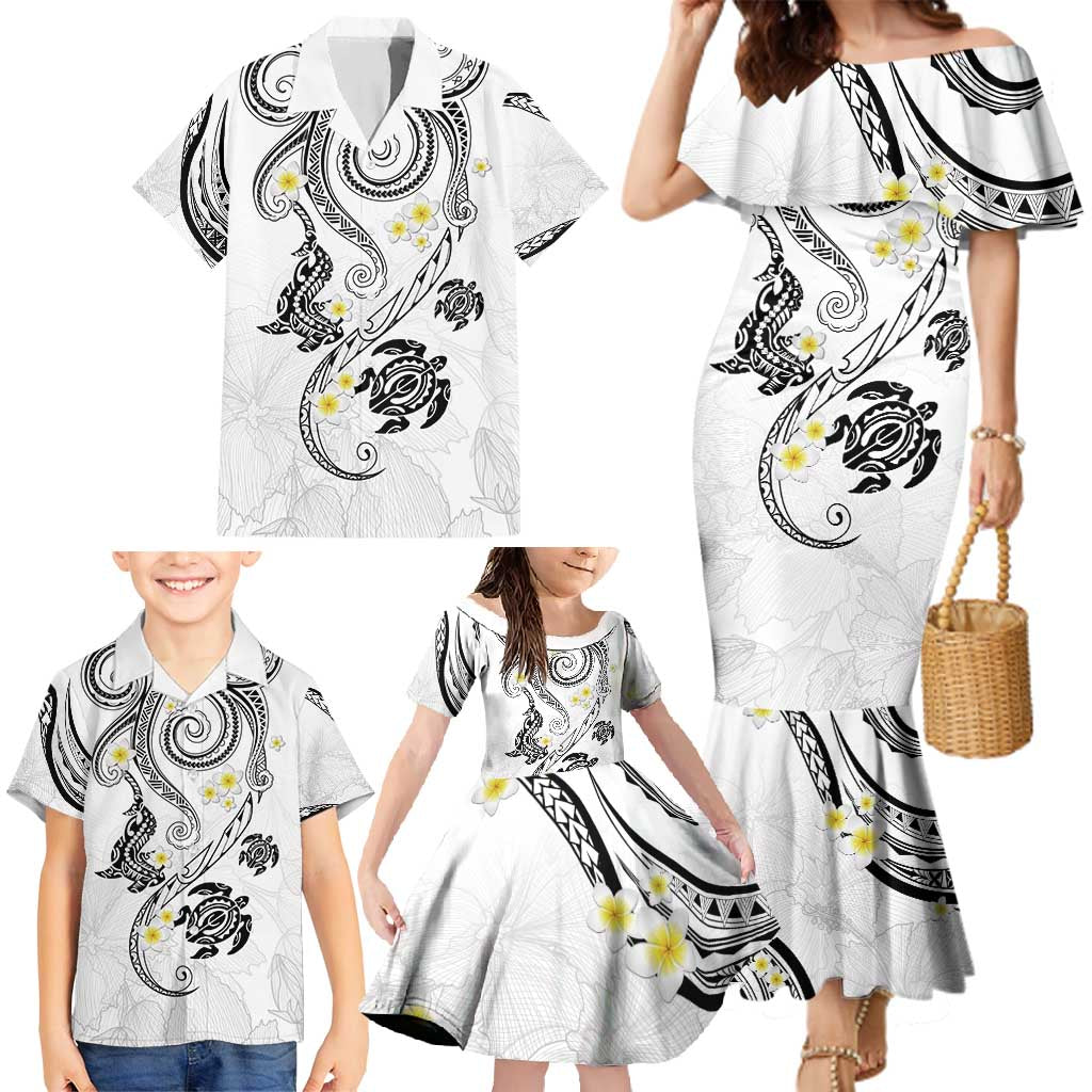 Polynesia Tribal Family Matching Mermaid Dress and Hawaiian Shirt White Plumeria Tentacles LT7 - Polynesian Pride